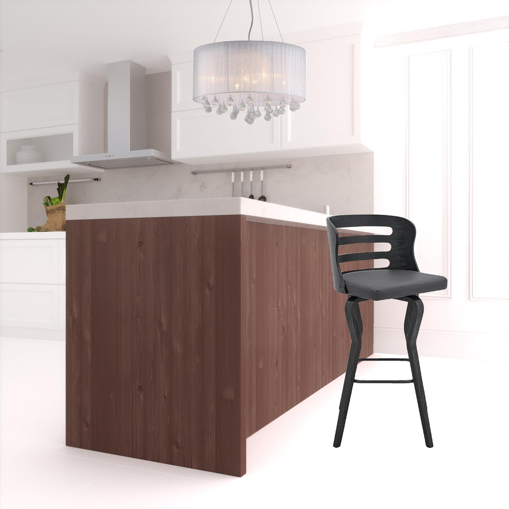 29" Gray And Black Faux Leather And Iron Swivel Low Back Bar Height Bar Chair - Homeroots - Flyclothing LLC