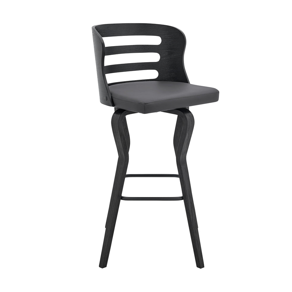 29" Gray And Black Faux Leather And Iron Swivel Low Back Bar Height Bar Chair - Homeroots