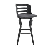 29" Gray And Black Faux Leather And Iron Swivel Low Back Bar Height Bar Chair - Homeroots