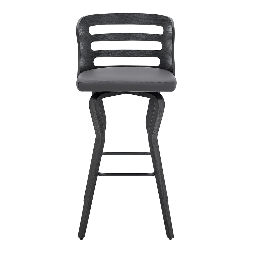 29" Gray And Black Faux Leather And Iron Swivel Low Back Bar Height Bar Chair - Homeroots - Flyclothing LLC
