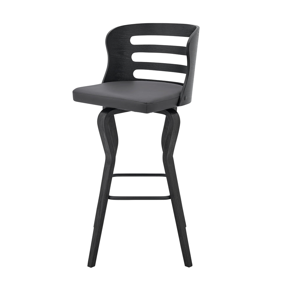 29" Gray And Black Faux Leather And Iron Swivel Low Back Bar Height Bar Chair - Homeroots - Flyclothing LLC