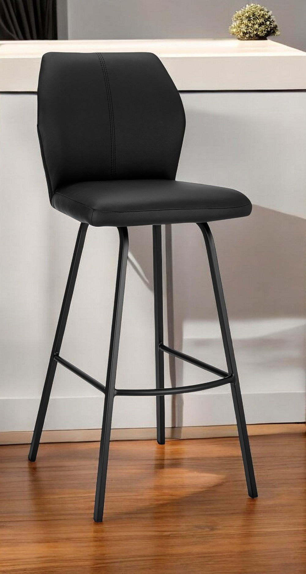 26" Black Faux Leather And Iron Counter Height Bar Chair - Homeroots