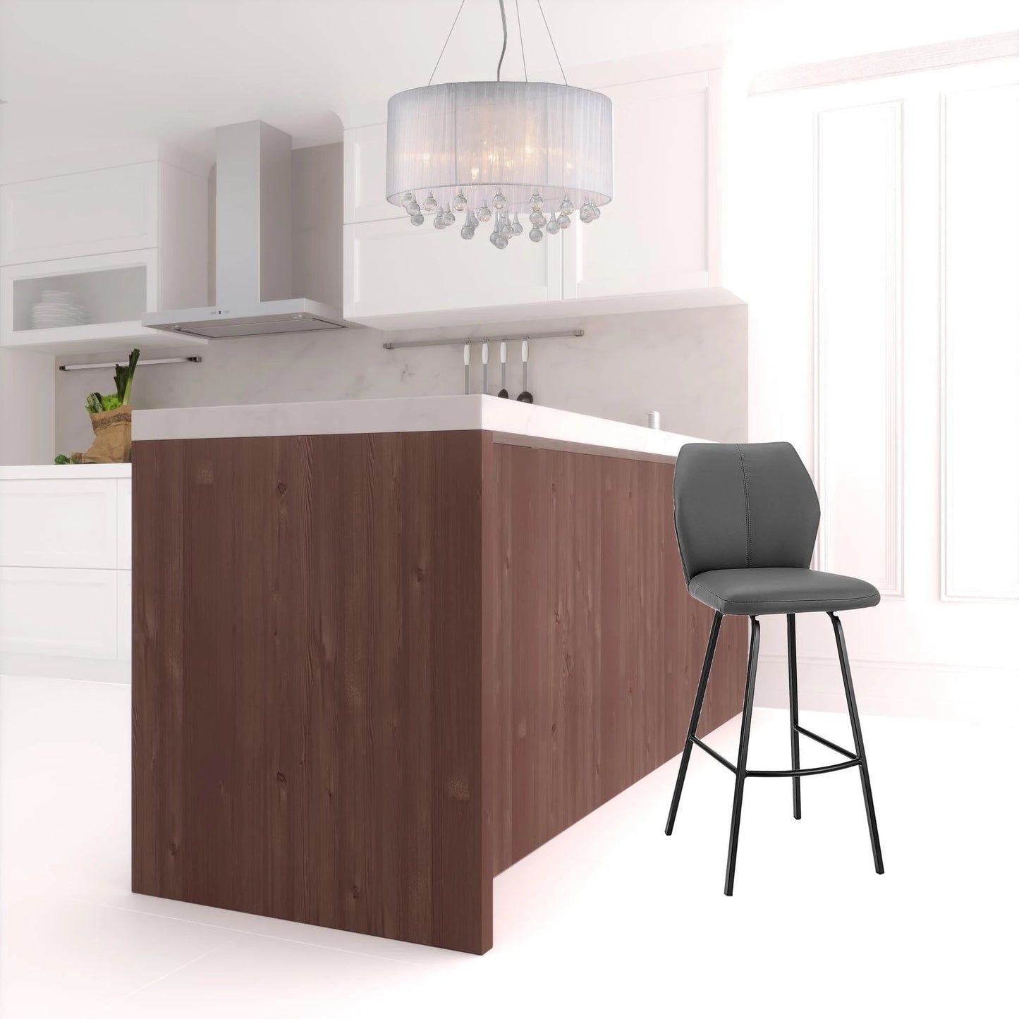 26" Gray And Black Faux Leather And Iron Counter Height Bar Chair - Homeroots - Flyclothing LLC