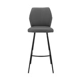 26" Gray And Black Faux Leather And Iron Counter Height Bar Chair - Homeroots