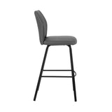 26" Gray And Black Faux Leather And Iron Counter Height Bar Chair - Homeroots