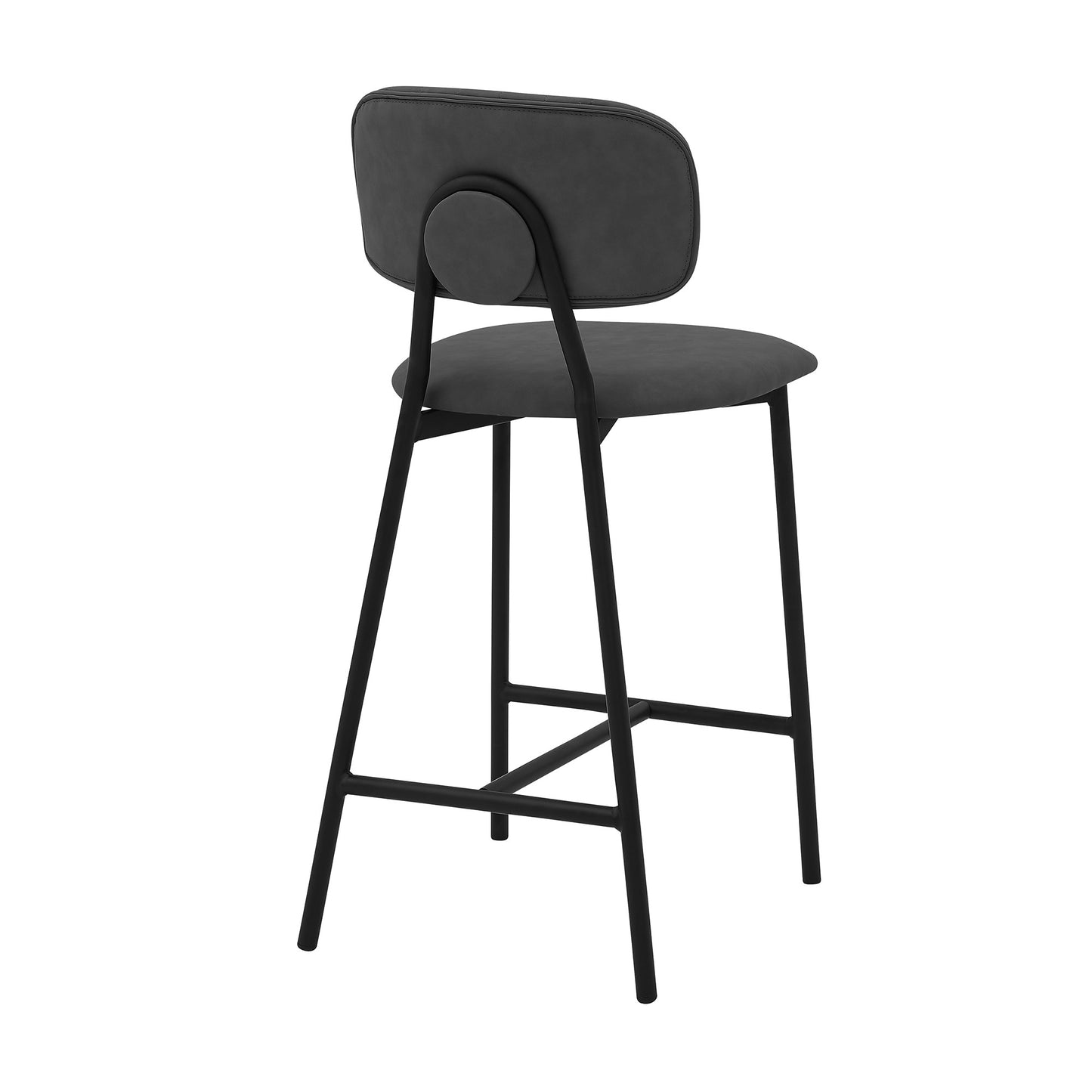 26" Gray And Black Faux Leather And Iron Low Back Counter Height Bar Chair - Homeroots - Flyclothing LLC