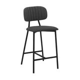 26" Gray And Black Faux Leather And Iron Low Back Counter Height Bar Chair - Homeroots