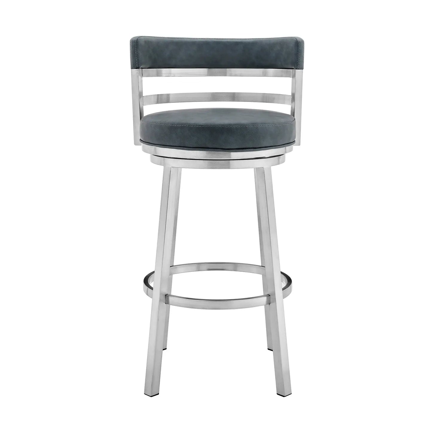 26" Blue And Silver Faux Leather And Stainless Steel Swivel Low Back Counter Height Bar Chair - Homeroots - Flyclothing LLC