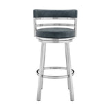 26" Blue And Silver Faux Leather And Stainless Steel Swivel Low Back Counter Height Bar Chair - Homeroots - Flyclothing LLC