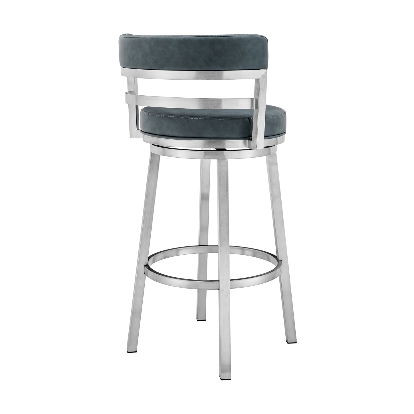 26" Blue And Silver Faux Leather And Stainless Steel Swivel Low Back Counter Height Bar Chair - Homeroots - Flyclothing LLC