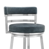 26" Blue And Silver Faux Leather And Stainless Steel Swivel Low Back Counter Height Bar Chair - Homeroots - Flyclothing LLC
