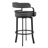 26" Gray And Black Faux Leather And Iron Swivel Low Back Counter Height Bar Chair - Homeroots