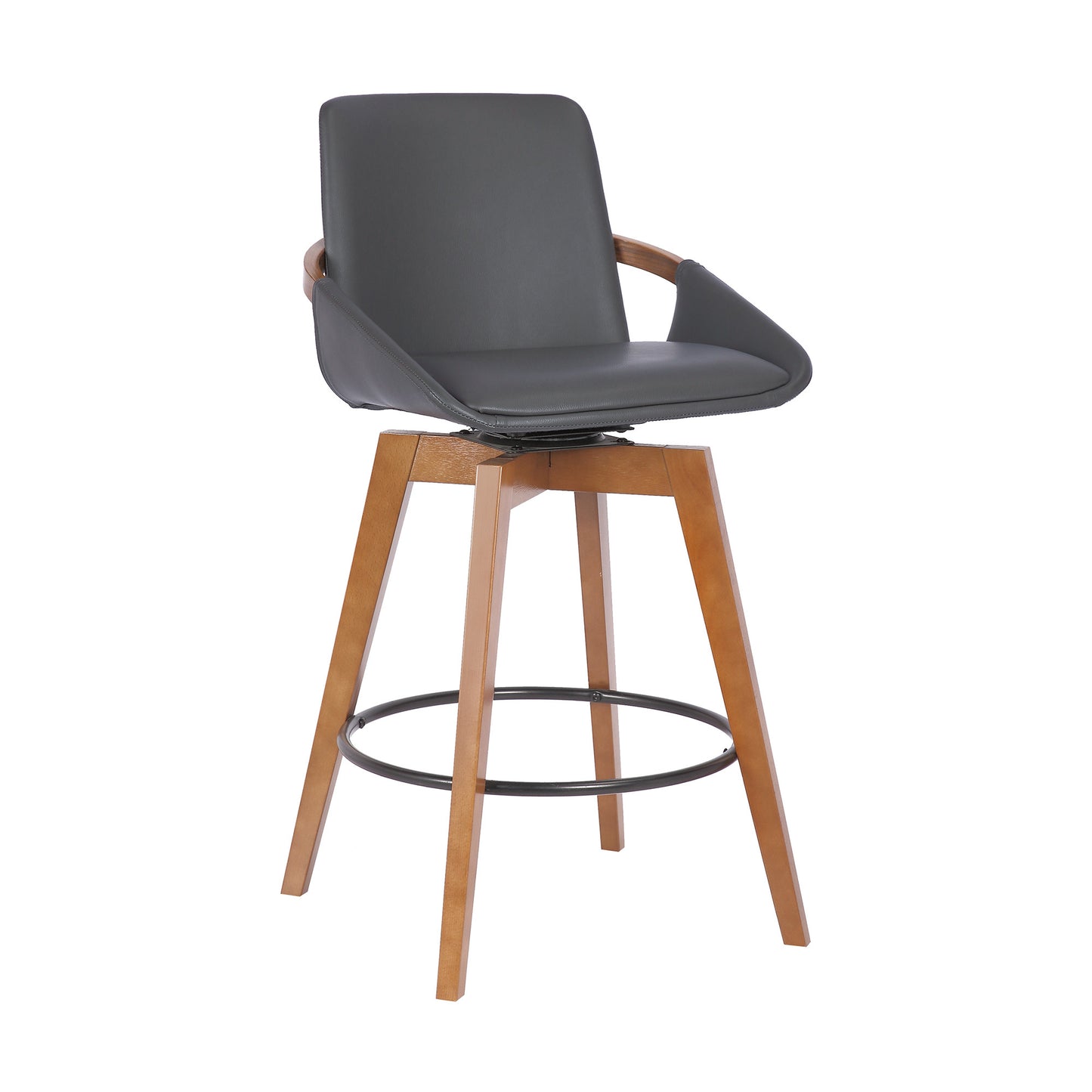 27" Gray And Brown Iron Swivel Counter Height Bar Chair - Homeroots - Flyclothing LLC