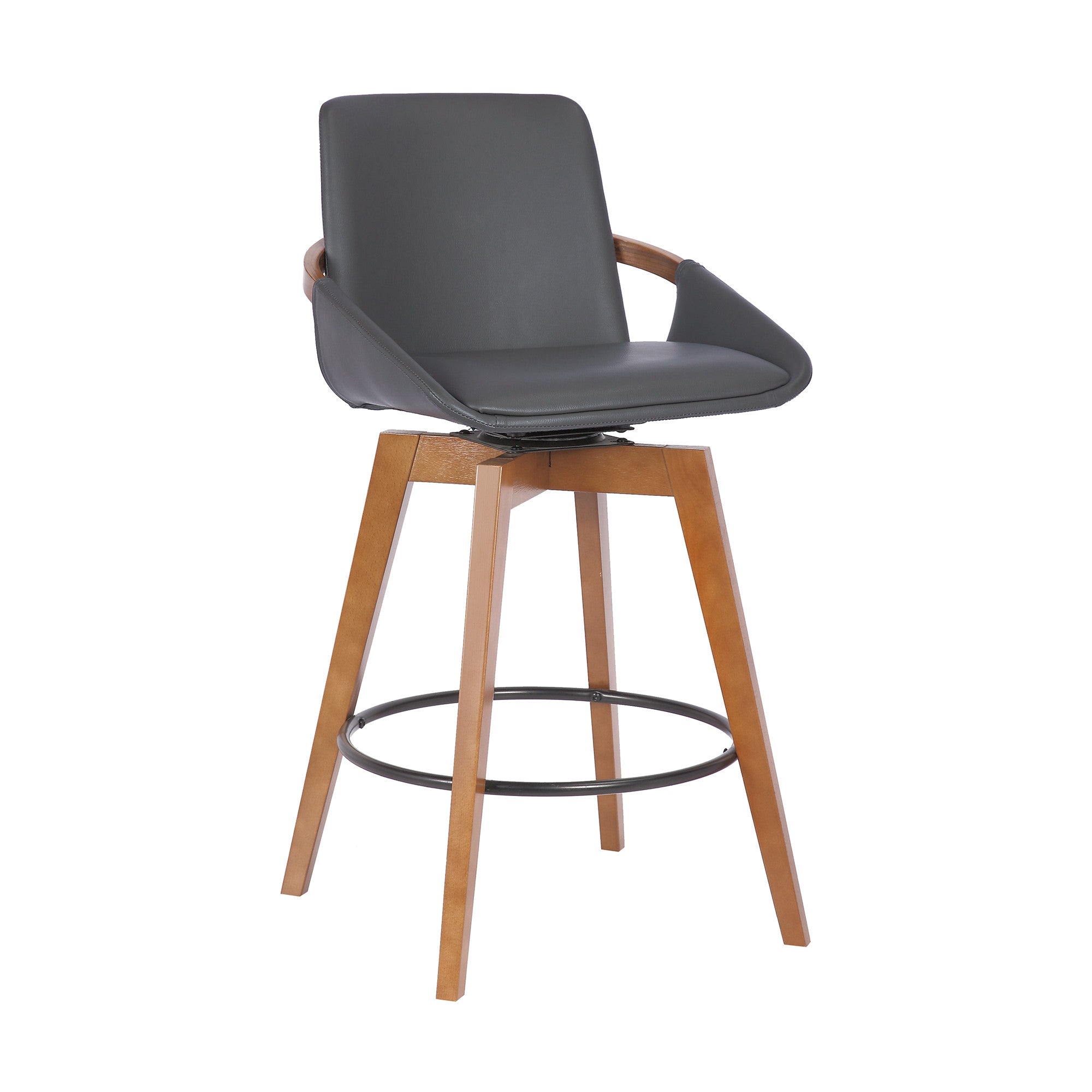 27" Gray And Brown Iron Swivel Counter Height Bar Chair - Homeroots - Flyclothing LLC