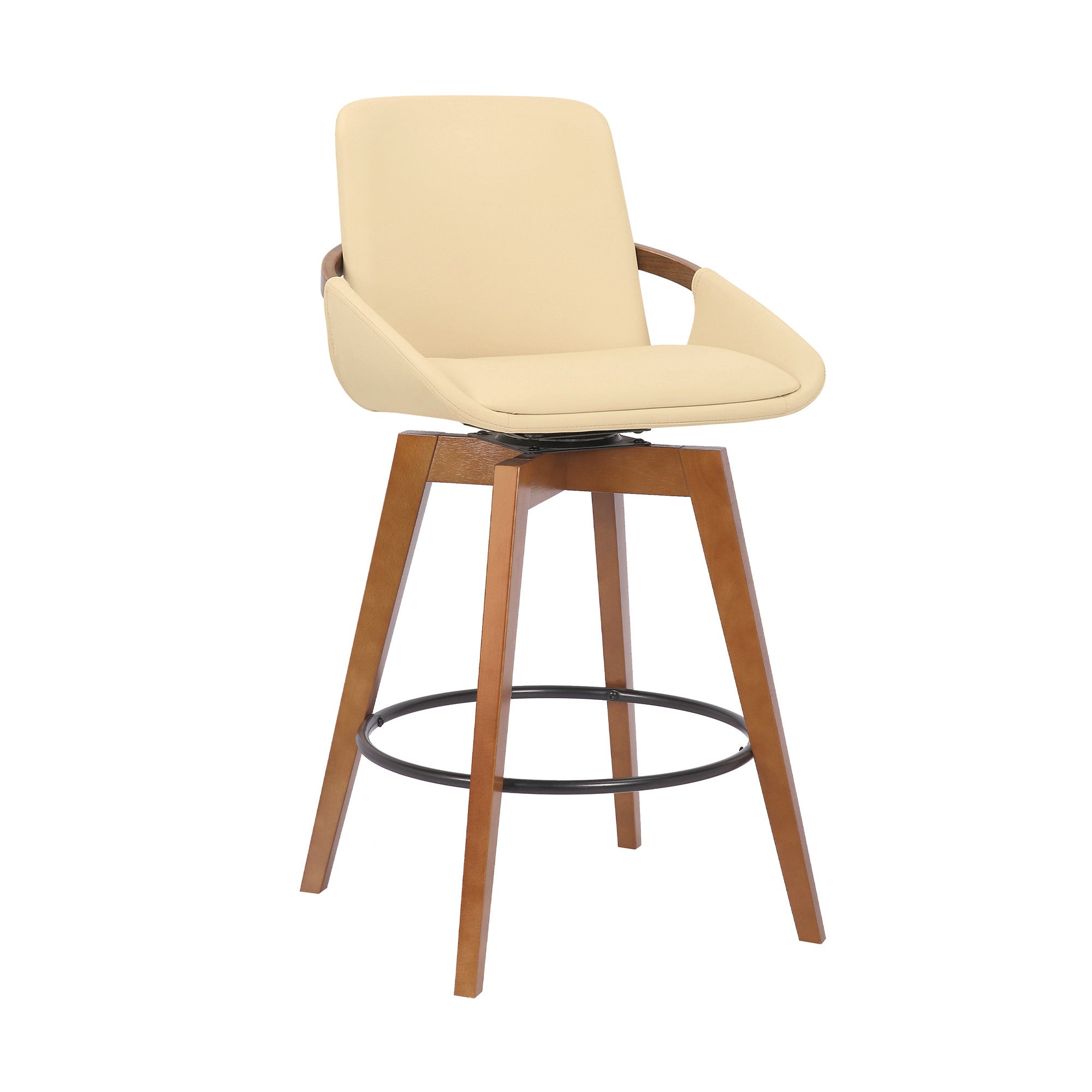 27" Cream And Black Powder Coated Footrest Iron Swivel Counter Height Bar Chair - Homeroots - Flyclothing LLC