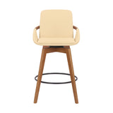 27" Cream And Black Powder Coated Footrest Iron Swivel Counter Height Bar Chair - Homeroots - Flyclothing LLC