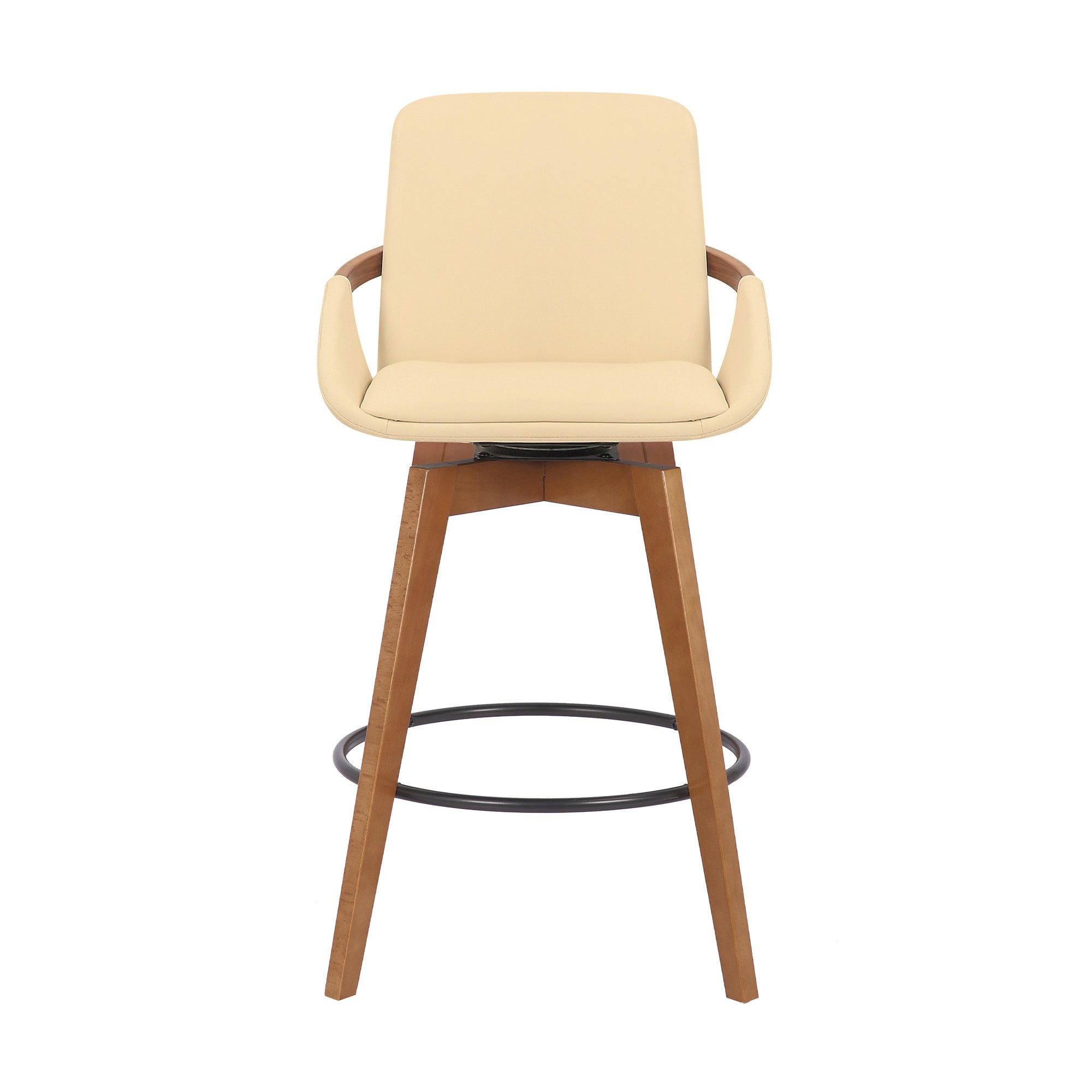 27" Cream And Black Powder Coated Footrest Iron Swivel Counter Height Bar Chair - Homeroots - Flyclothing LLC
