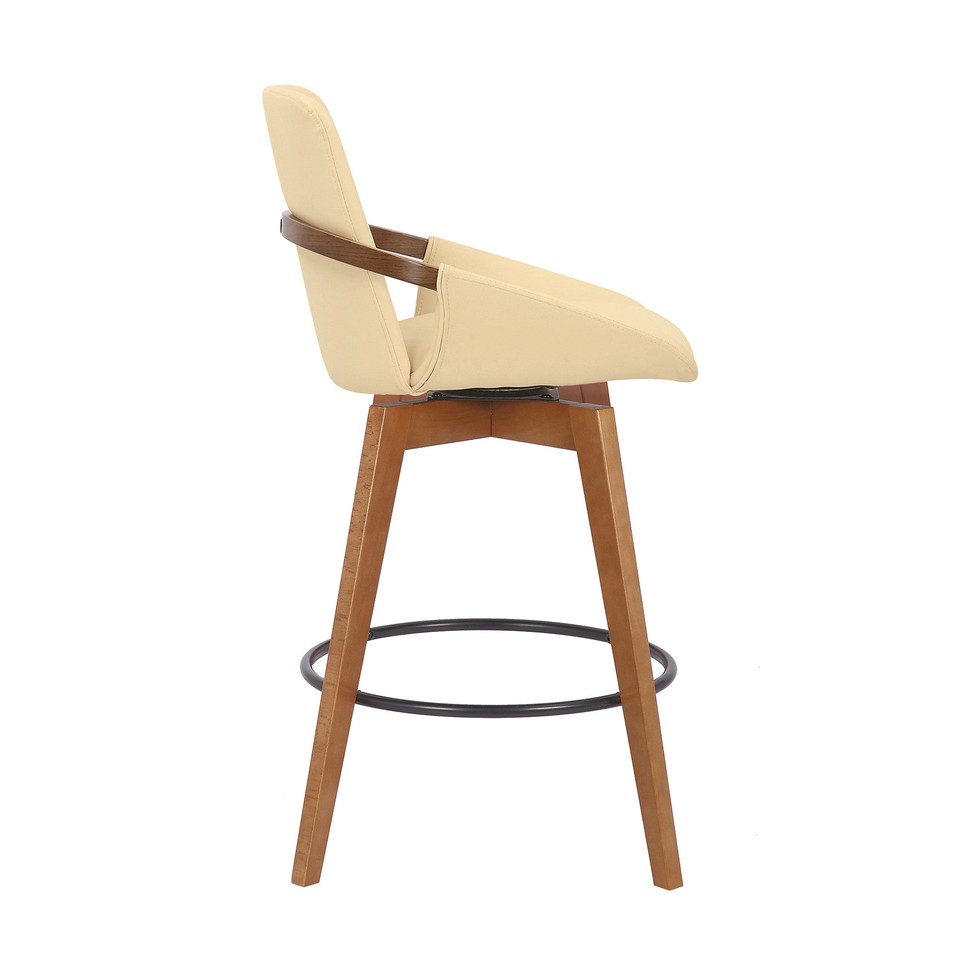 27" Cream And Black Powder Coated Footrest Iron Swivel Counter Height Bar Chair - Homeroots - Flyclothing LLC