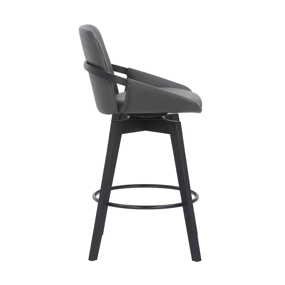 27" Gray And Black Faux Leather Swivel Low Back Bar Height Bar Chair - Homeroots - Flyclothing LLC