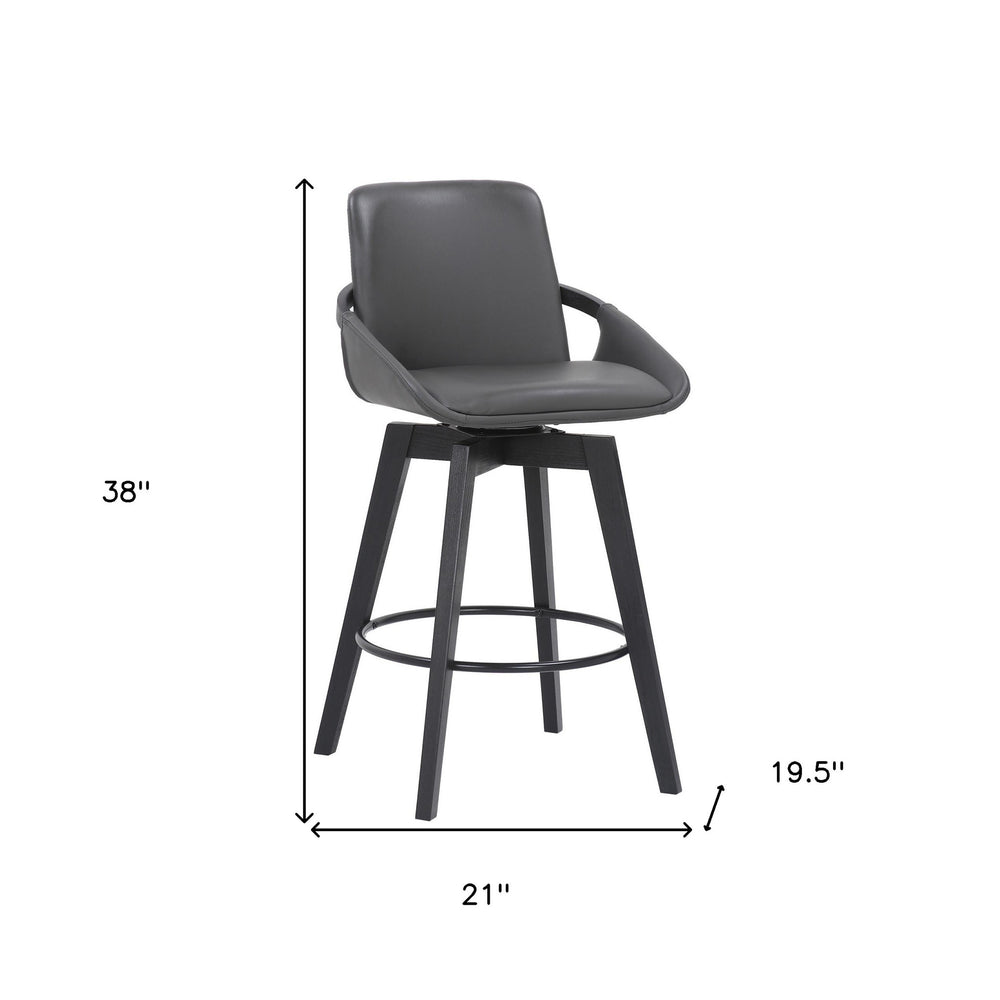 27" Gray And Black Faux Leather Swivel Low Back Bar Height Bar Chair - Homeroots - Flyclothing LLC