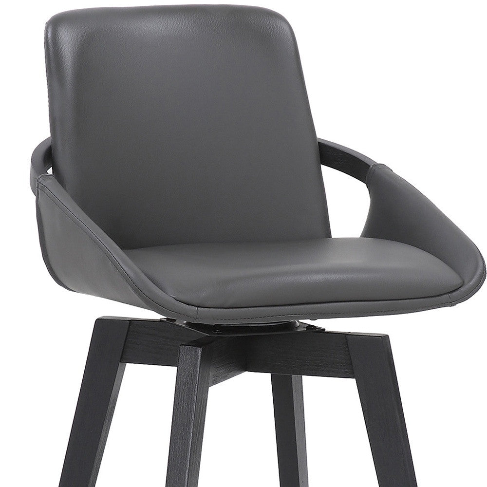 27" Gray And Black Faux Leather Swivel Low Back Bar Height Bar Chair - Homeroots - Flyclothing LLC