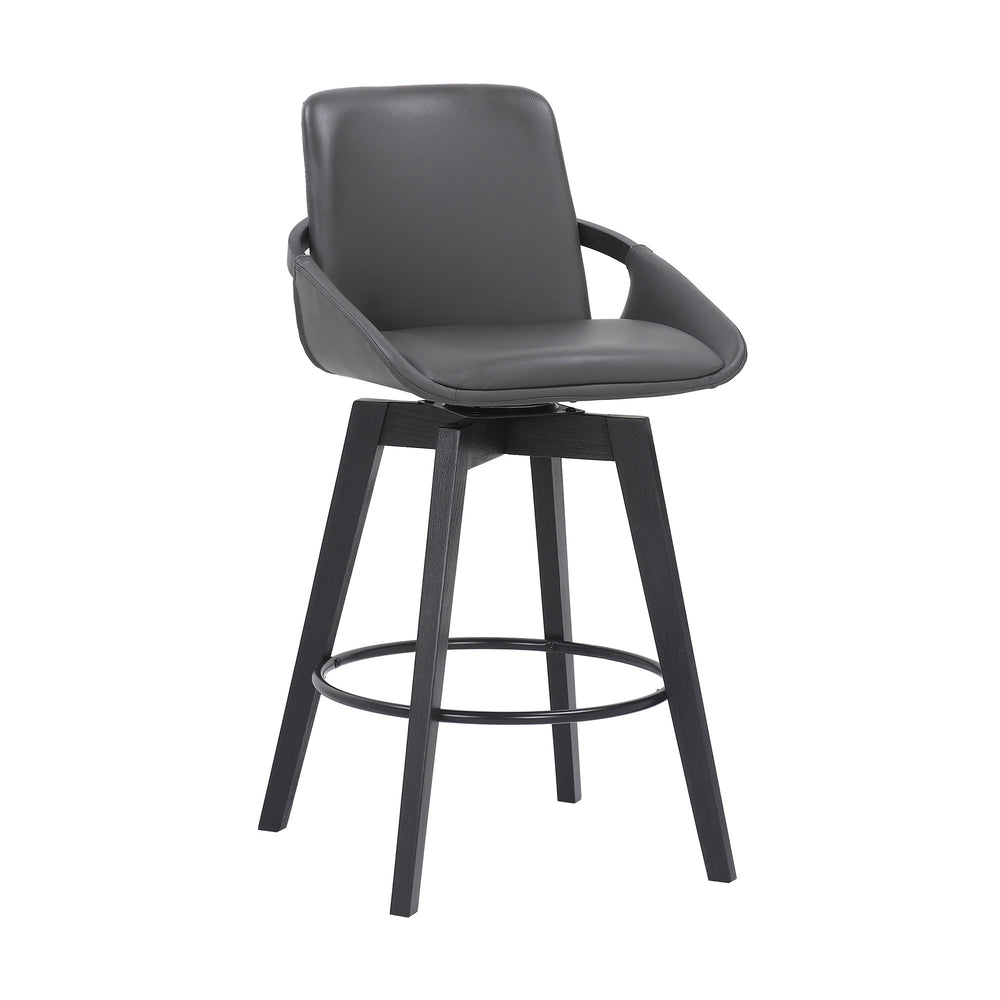 27" Gray And Black Faux Leather Swivel Low Back Bar Height Bar Chair - Homeroots - Flyclothing LLC