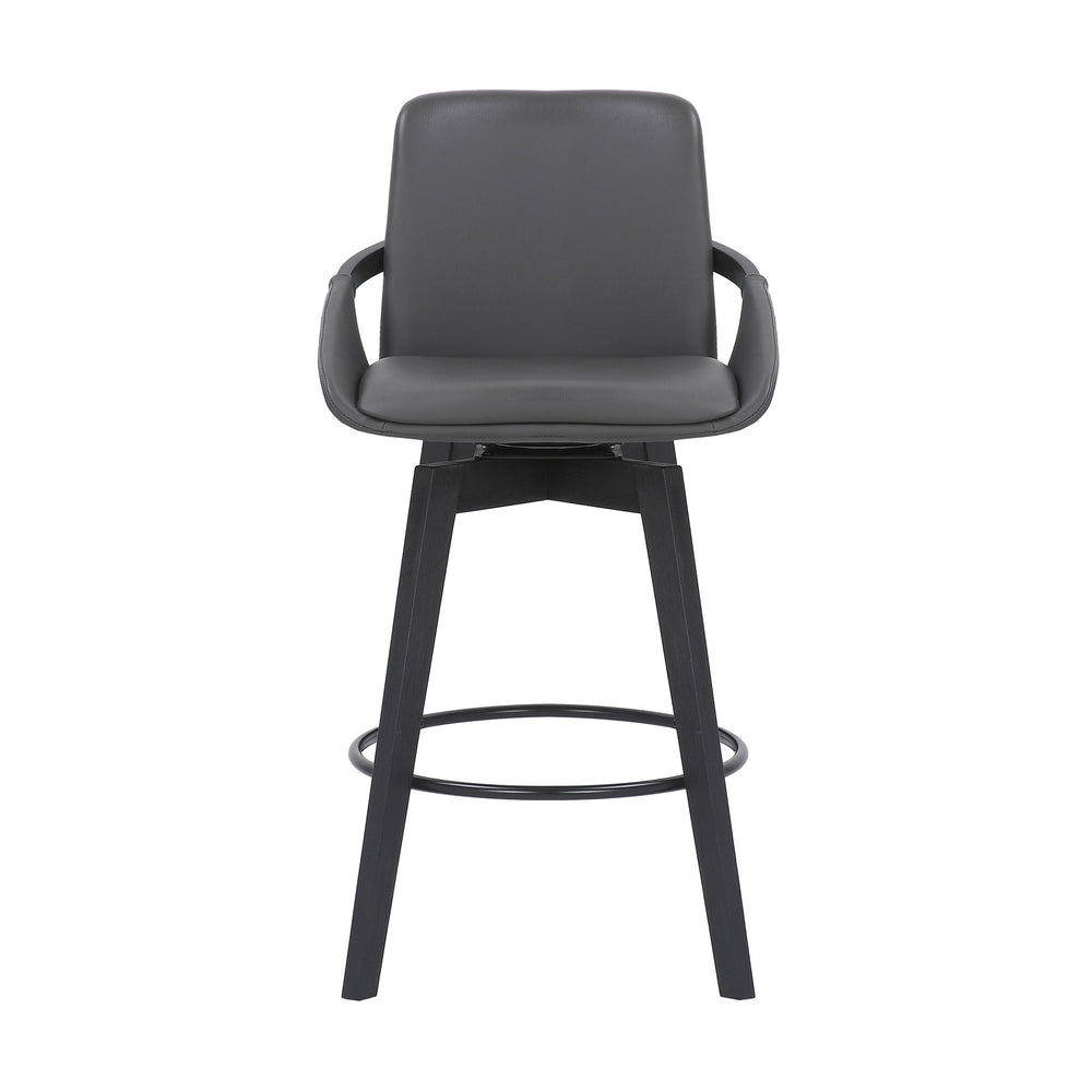 27" Gray And Black Faux Leather Swivel Low Back Bar Height Bar Chair - Homeroots - Flyclothing LLC