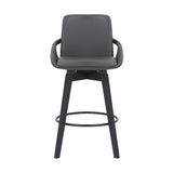 27" Gray And Black Faux Leather Swivel Low Back Bar Height Bar Chair - Homeroots