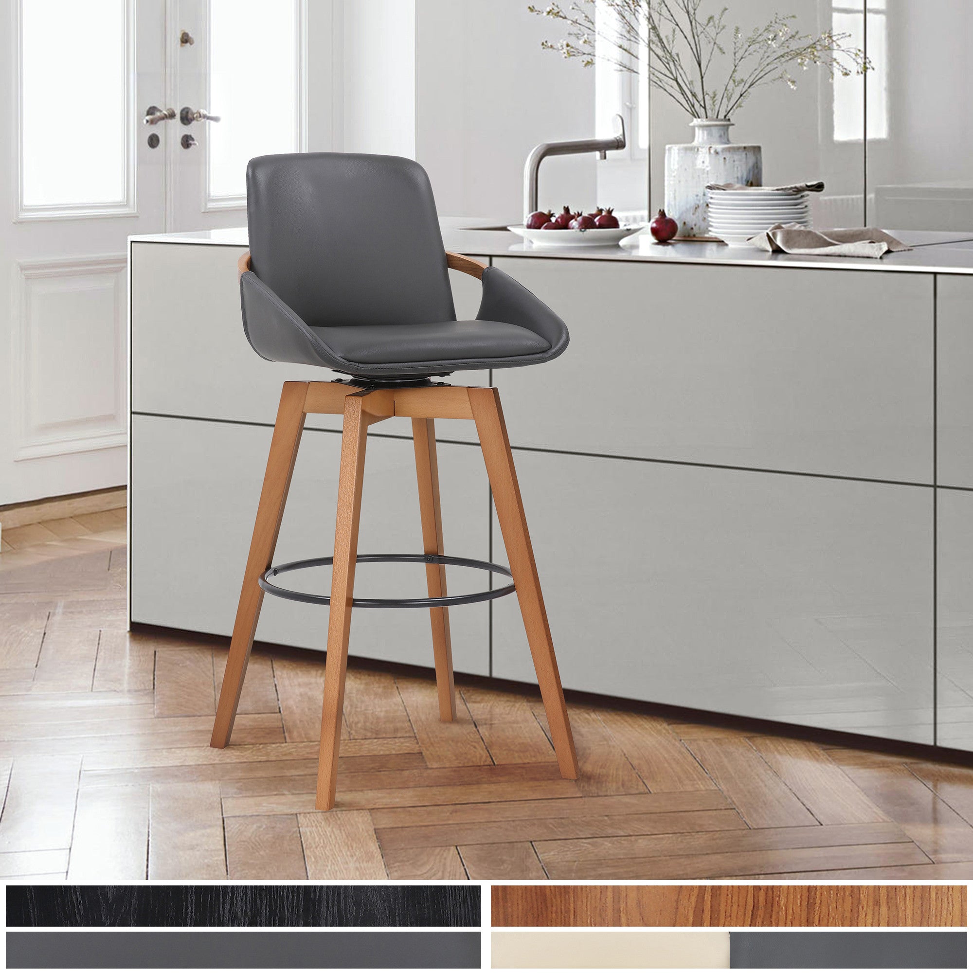 31" Gray And Black Iron Swivel Bar Height Bar Chair - Homeroots - Flyclothing LLC