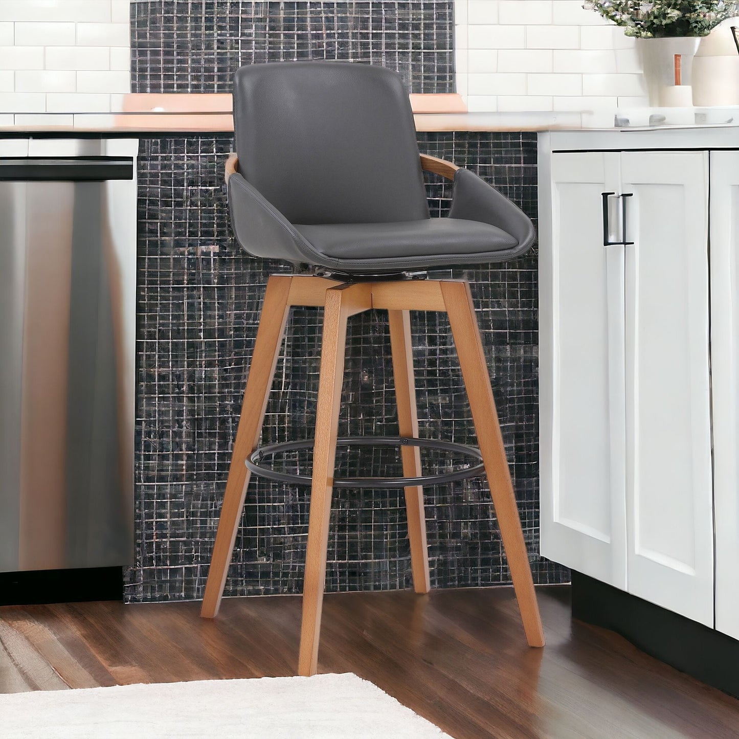 31" Gray And Black Iron Swivel Bar Height Bar Chair - Homeroots - Flyclothing LLC