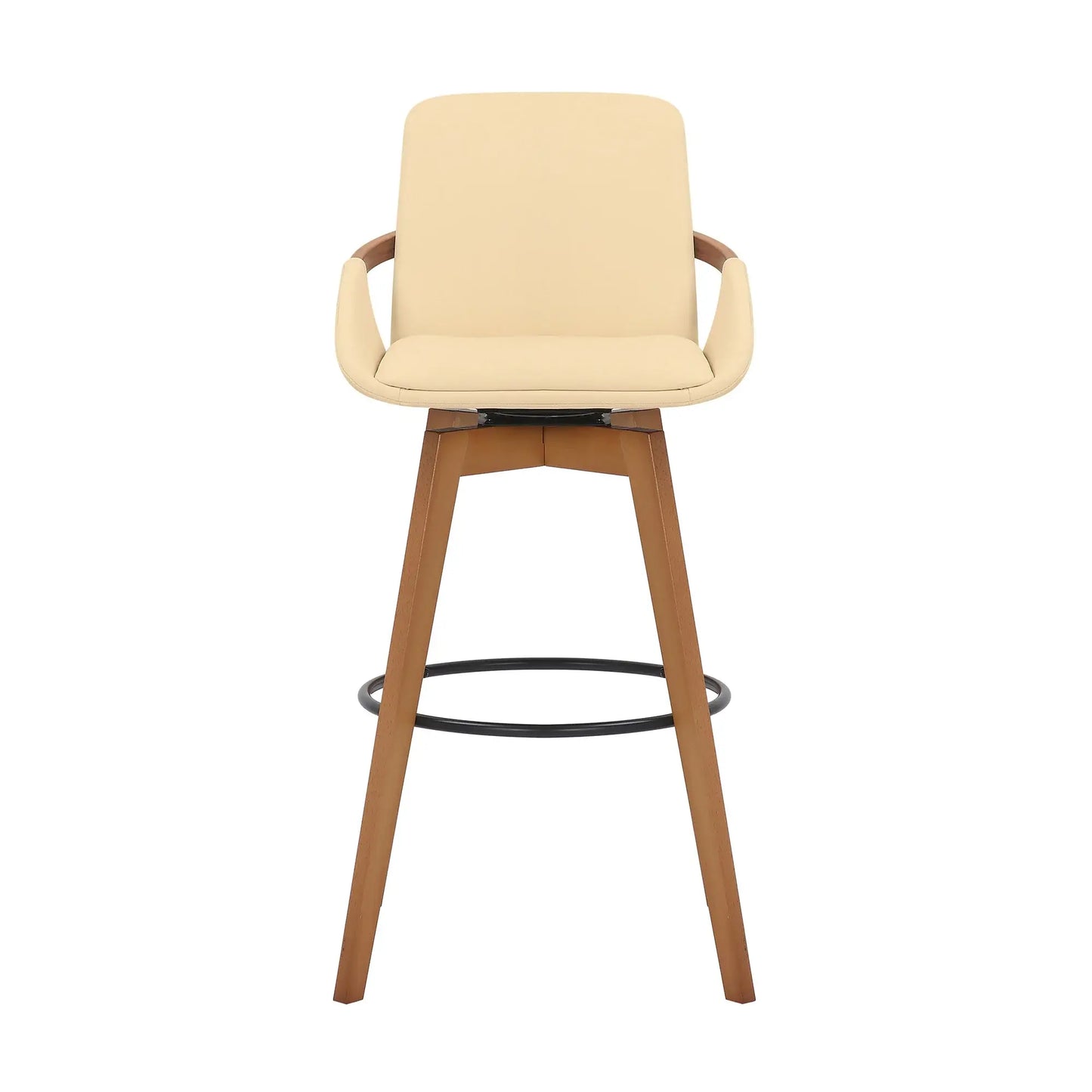 31" Cream And Black Iron Swivel Bar Height Bar Chair - Homeroots - Flyclothing LLC