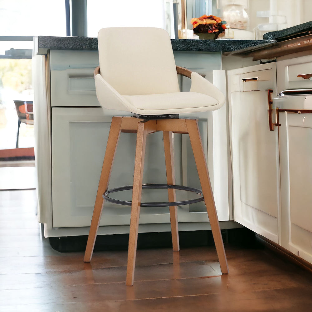 31" Cream And Black Iron Swivel Bar Height Bar Chair - Homeroots - Flyclothing LLC