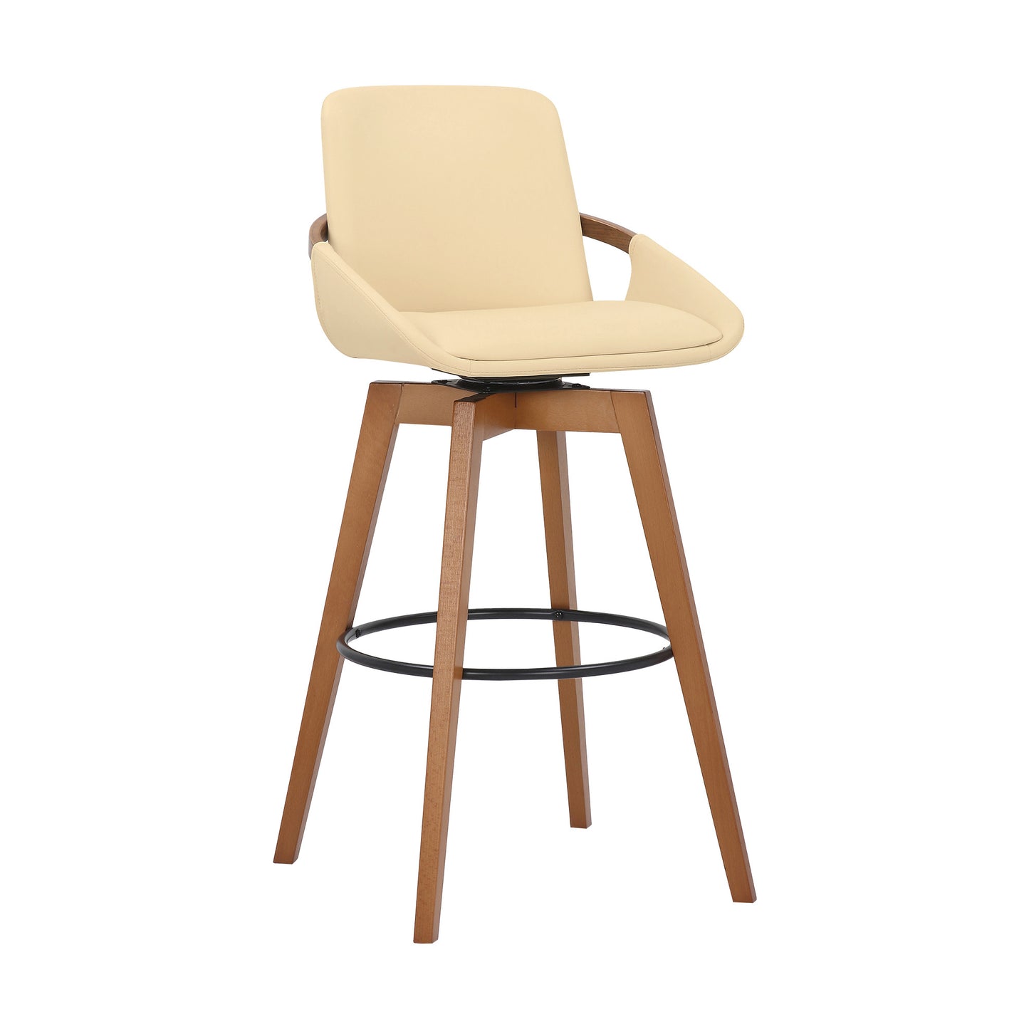 31" Cream And Black Iron Swivel Bar Height Bar Chair - Homeroots - Flyclothing LLC