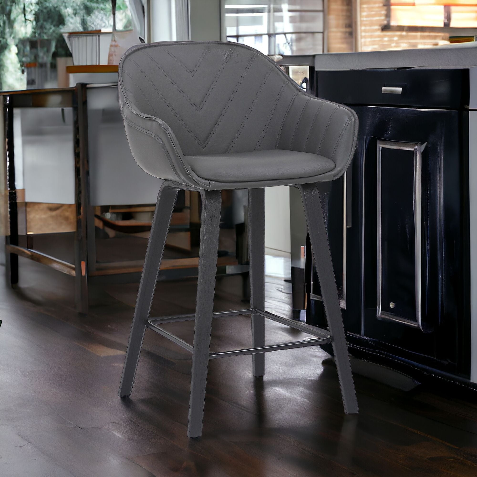 26" Gray And Black Iron Counter Height Bar Chair - Homeroots - Flyclothing LLC