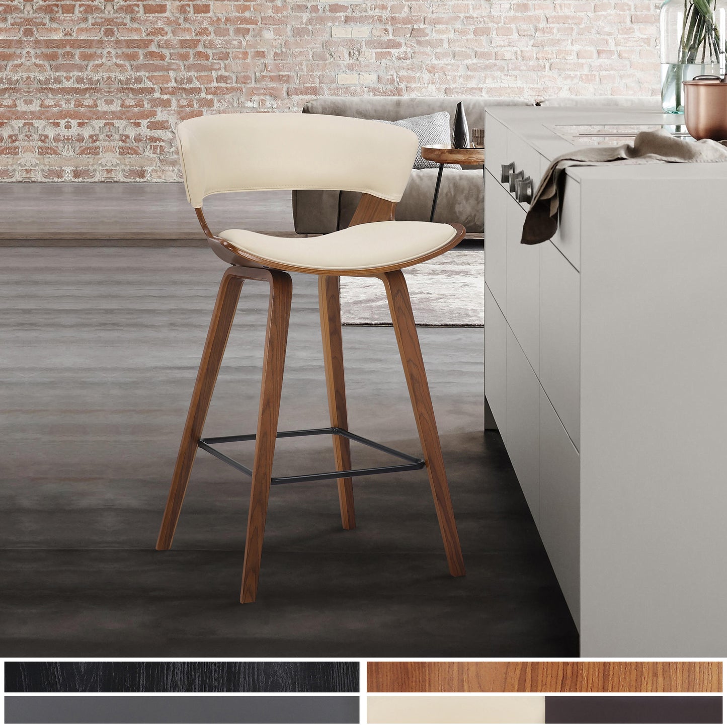 27" Cream And Brown Iron Low Back Counter Height Bar Chair - Homeroots - Flyclothing LLC