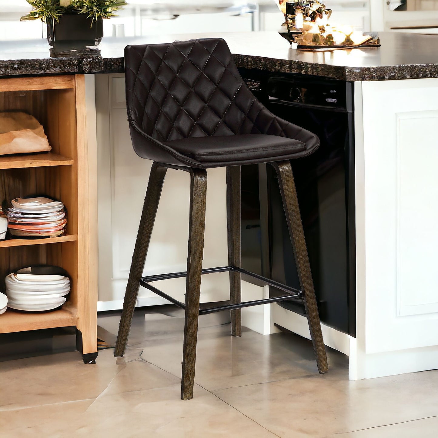 26" Brown Iron Counter Height Bar Chair - Homeroots - Flyclothing LLC