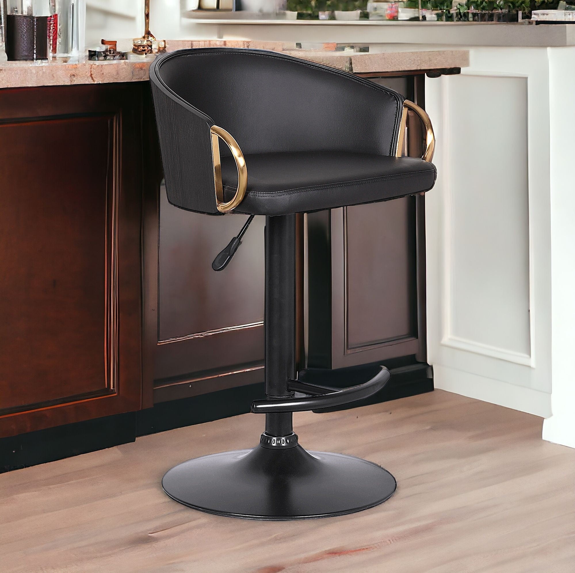 24" Black Faux Leather And Iron Swivel Low Back Adjustable Height Bar Chair - Homeroots - Flyclothing LLC