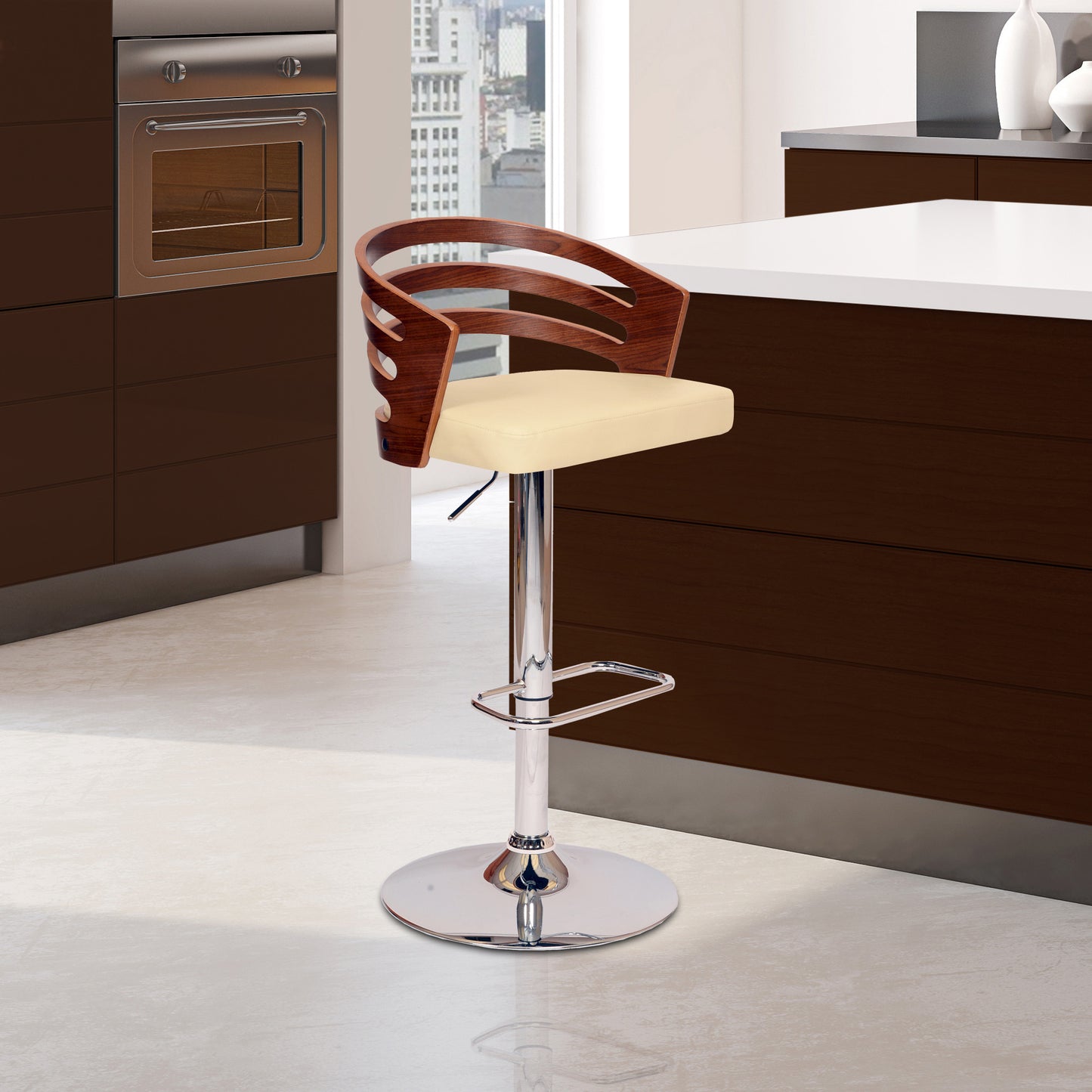 25" Cream And Silver Iron Swivel Low Back Adjustable Height Bar Chair - Homeroots - Flyclothing LLC