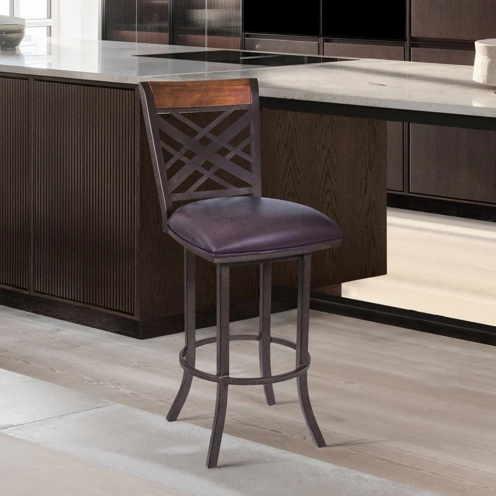 30" Brown Faux Leather And Iron Bar Height Bar Chair - Homeroots - Flyclothing LLC