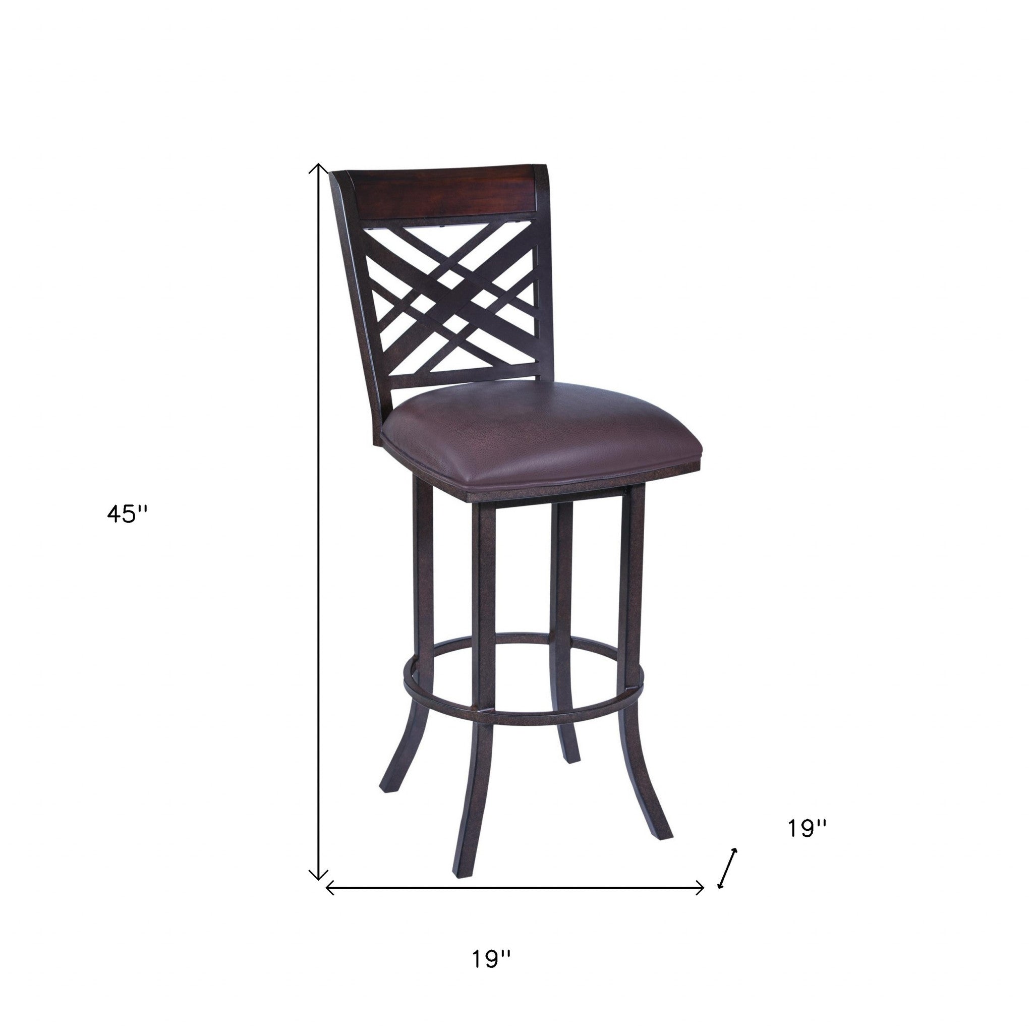 30" Brown Faux Leather And Iron Bar Height Bar Chair - Homeroots - Flyclothing LLC