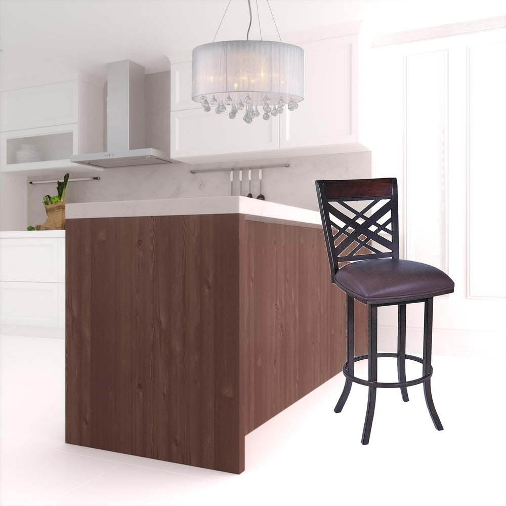 30" Brown Faux Leather And Iron Bar Height Bar Chair - Homeroots - Flyclothing LLC