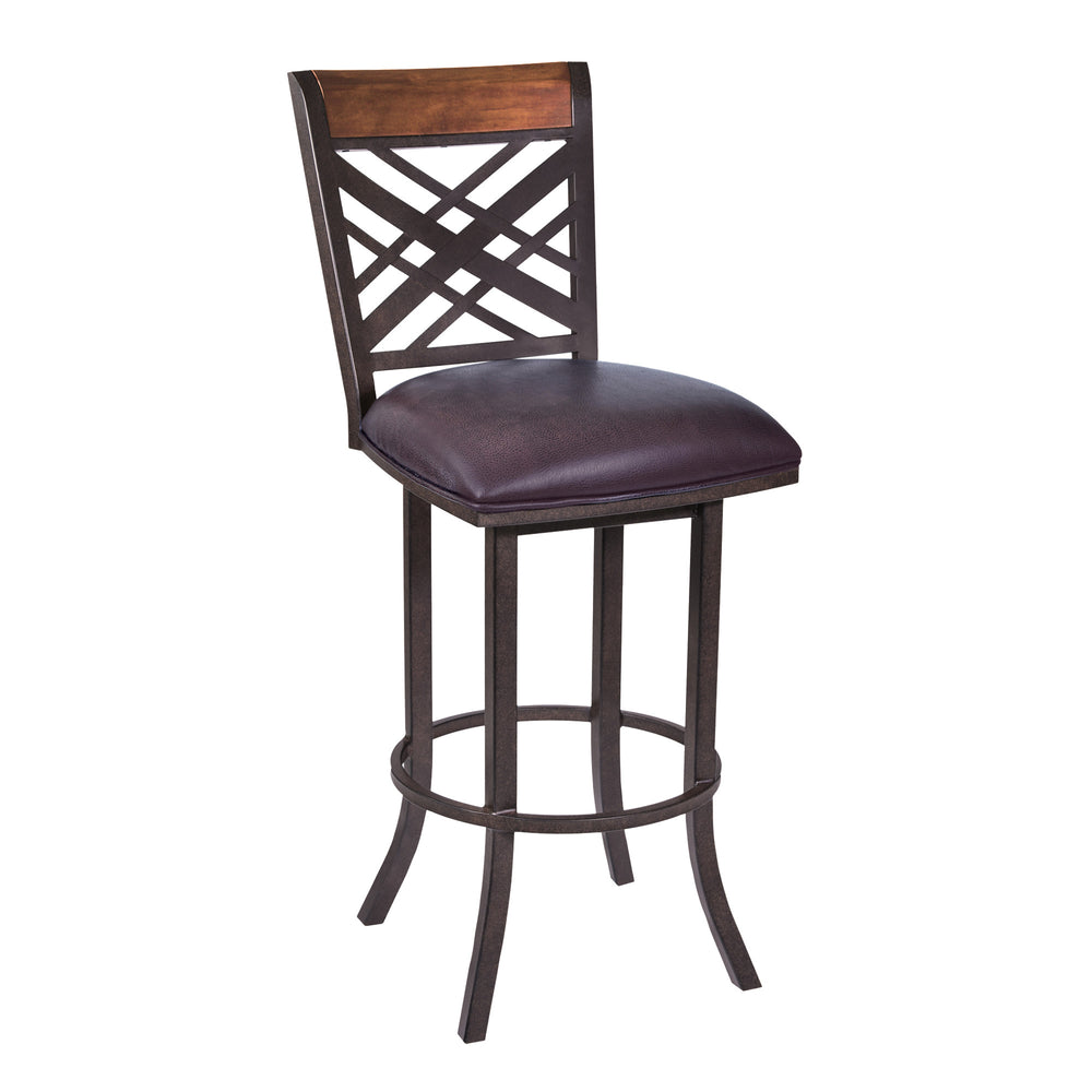30" Brown Faux Leather And Iron Bar Height Bar Chair - Homeroots