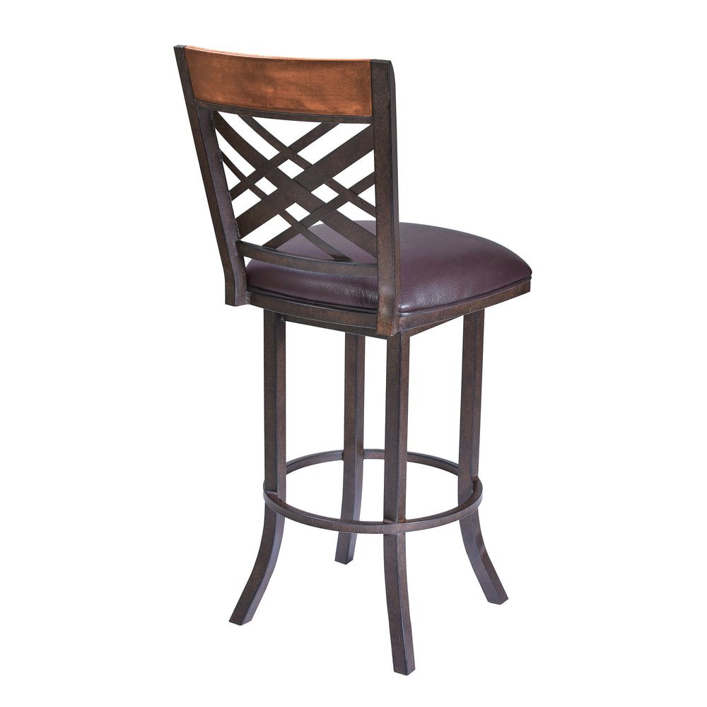 30" Brown Faux Leather And Iron Bar Height Bar Chair - Homeroots - Flyclothing LLC