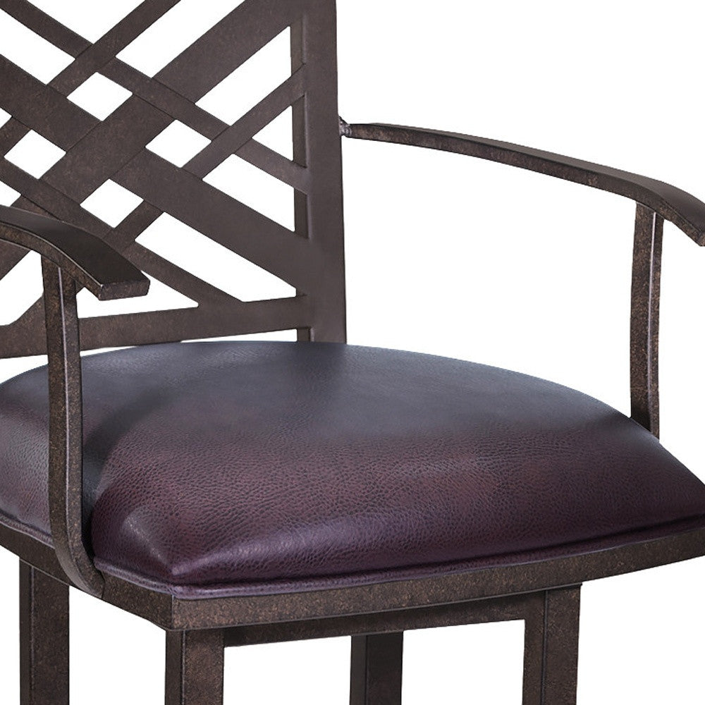 26" Brown Faux Leather And Iron Counter Height Bar Chair - Homeroots - Flyclothing LLC