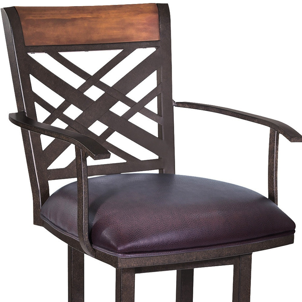 26" Brown Faux Leather And Iron Counter Height Bar Chair - Homeroots - Flyclothing LLC
