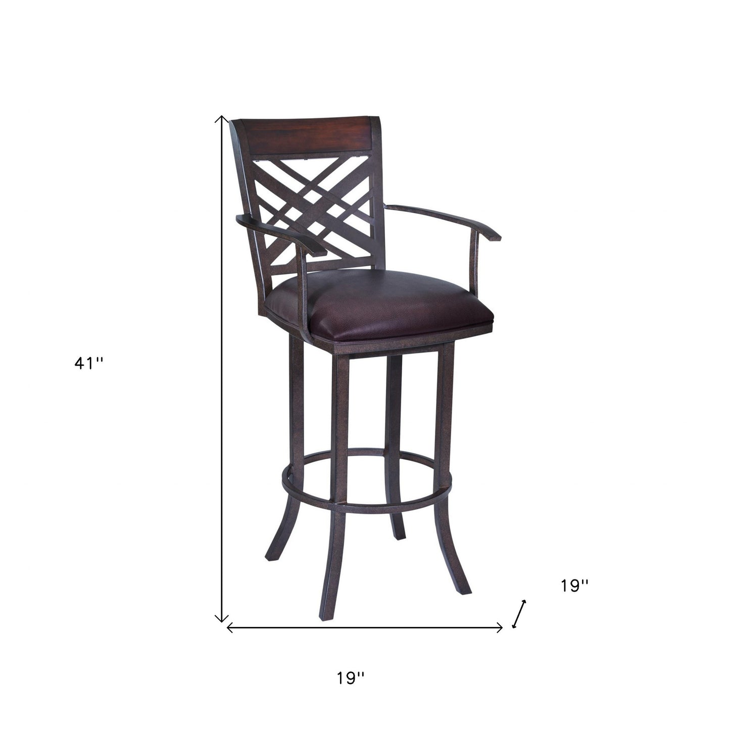 26" Brown Faux Leather And Iron Counter Height Bar Chair - Homeroots - Flyclothing LLC
