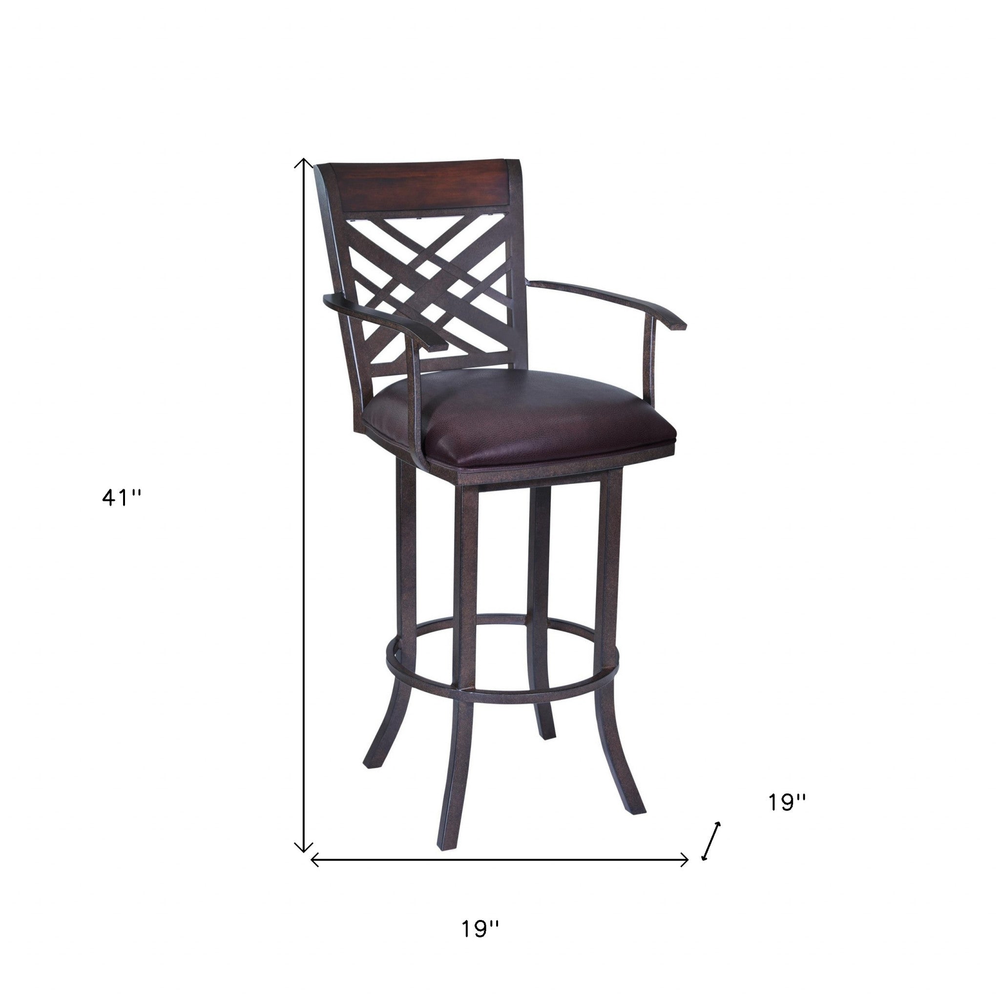 26" Brown Faux Leather And Iron Counter Height Bar Chair - Homeroots - Flyclothing LLC