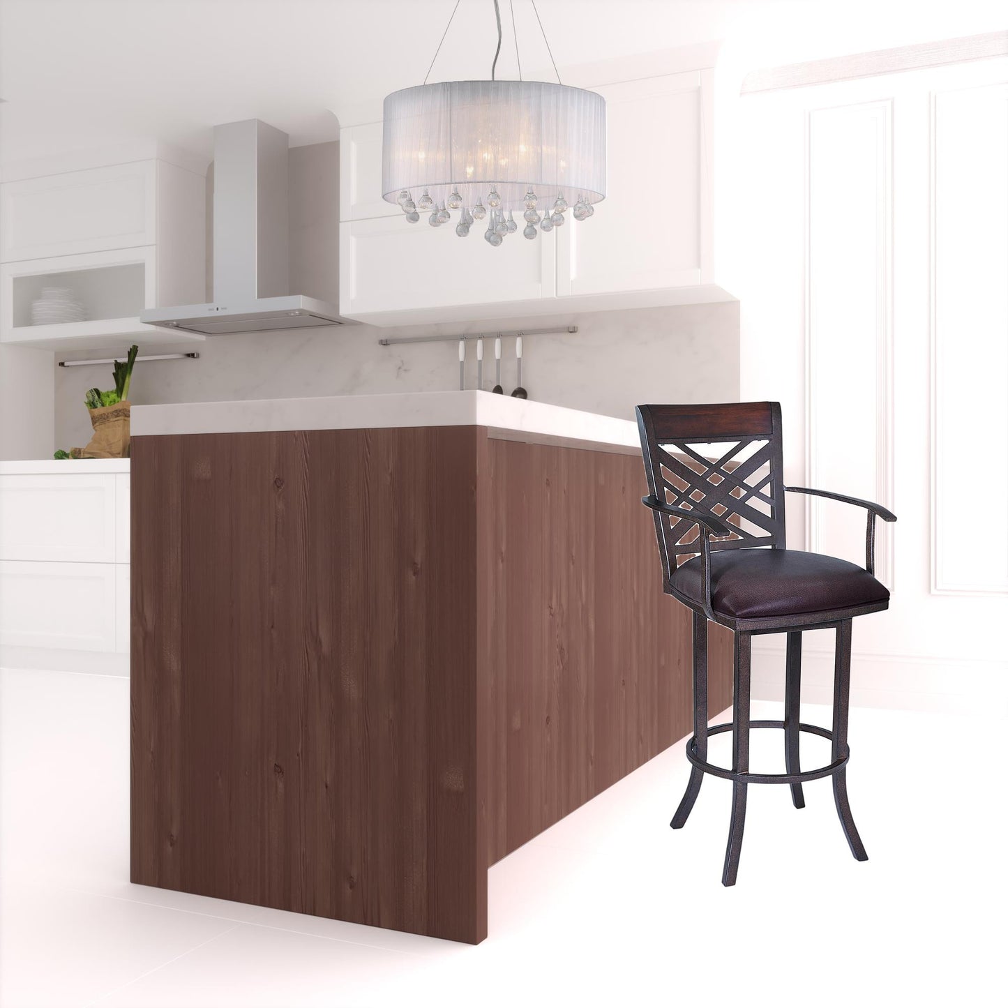 26" Brown Faux Leather And Iron Counter Height Bar Chair - Homeroots - Flyclothing LLC