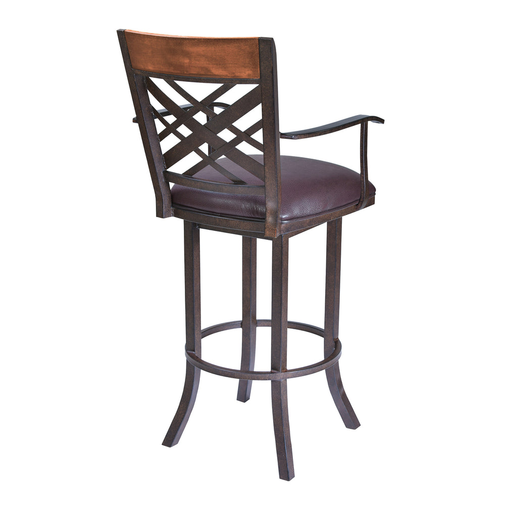 30" Brown Faux Leather And Iron Bar Height Bar Chair - Homeroots - Flyclothing LLC