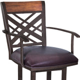 30" Brown Faux Leather And Iron Bar Height Bar Chair - Homeroots - Flyclothing LLC